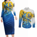 Personalised Australian Oztag Kangaroo Mascot Couples Matching Long Sleeve Bodycon Dress and Long Sleeve Button Shirt Try Tag Triumph Australia Abstract Geometric