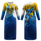 Personalised Australian Oztag Kangaroo Mascot Couples Matching Long Sleeve Bodycon Dress and Long Sleeve Button Shirt Try Tag Triumph Australia Abstract Geometric