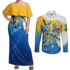 Personalised Australian Oztag Kangaroo Mascot Couples Matching Off Shoulder Maxi Dress and Long Sleeve Button Shirt Try Tag Triumph Australia Abstract Geometric