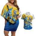 Personalised Australian Oztag Kangaroo Mascot Couples Matching Off Shoulder Short Dress and Hawaiian Shirt Try Tag Triumph Australia Abstract Geometric