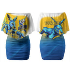 Personalised Australian Oztag Kangaroo Mascot Couples Matching Off Shoulder Short Dress and Hawaiian Shirt Try Tag Triumph Australia Abstract Geometric