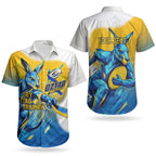 Personalised Australian Oztag Kangaroo Mascot Couples Matching Off Shoulder Short Dress and Hawaiian Shirt Try Tag Triumph Australia Abstract Geometric