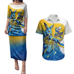 Personalised Australian Oztag Kangaroo Mascot Couples Matching Puletasi and Hawaiian Shirt Try Tag Triumph Australia Abstract Geometric