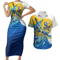Personalised Australian Oztag Kangaroo Mascot Couples Matching Short Sleeve Bodycon Dress and Hawaiian Shirt Try Tag Triumph Australia Abstract Geometric