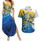 Personalised Australian Oztag Kangaroo Mascot Couples Matching Summer Maxi Dress and Hawaiian Shirt Try Tag Triumph Australia Abstract Geometric