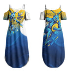 Personalised Australian Oztag Kangaroo Mascot Couples Matching Summer Maxi Dress and Hawaiian Shirt Try Tag Triumph Australia Abstract Geometric