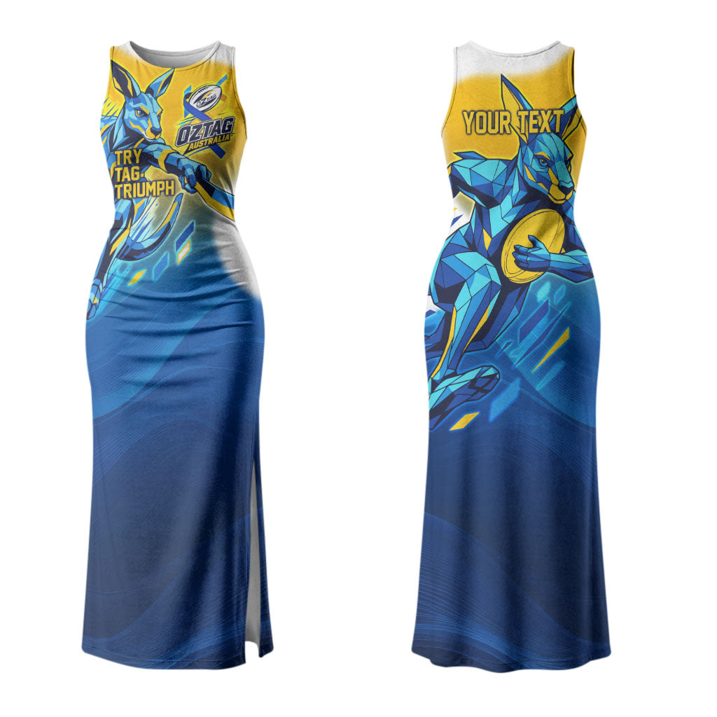 Personalised Australian Oztag Kangaroo Mascot Couples Matching Tank Maxi Dress and Hawaiian Shirt Try Tag Triumph Australia Abstract Geometric