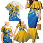 Personalised Australian Oztag Kangaroo Mascot Family Matching Mermaid Dress and Hawaiian Shirt Try Tag Triumph Australia Abstract Geometric