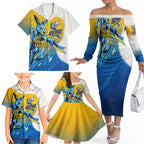 Personalised Australian Oztag Kangaroo Mascot Family Matching Off The Shoulder Long Sleeve Dress and Hawaiian Shirt Try Tag Triumph Australia Abstract Geometric