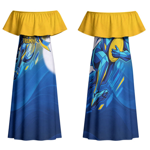 Personalised Australian Oztag Kangaroo Mascot Family Matching Off Shoulder Maxi Dress and Hawaiian Shirt Try Tag Triumph Australia Abstract Geometric