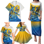 Personalised Australian Oztag Kangaroo Mascot Family Matching Puletasi and Hawaiian Shirt Try Tag Triumph Australia Abstract Geometric