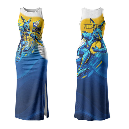 Personalised Australian Oztag Kangaroo Mascot Family Matching Tank Maxi Dress and Hawaiian Shirt Try Tag Triumph Australia Abstract Geometric