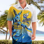 Personalised Australian Oztag Kangaroo Mascot Hawaiian Shirt Try Tag Triumph Australia Abstract Geometric