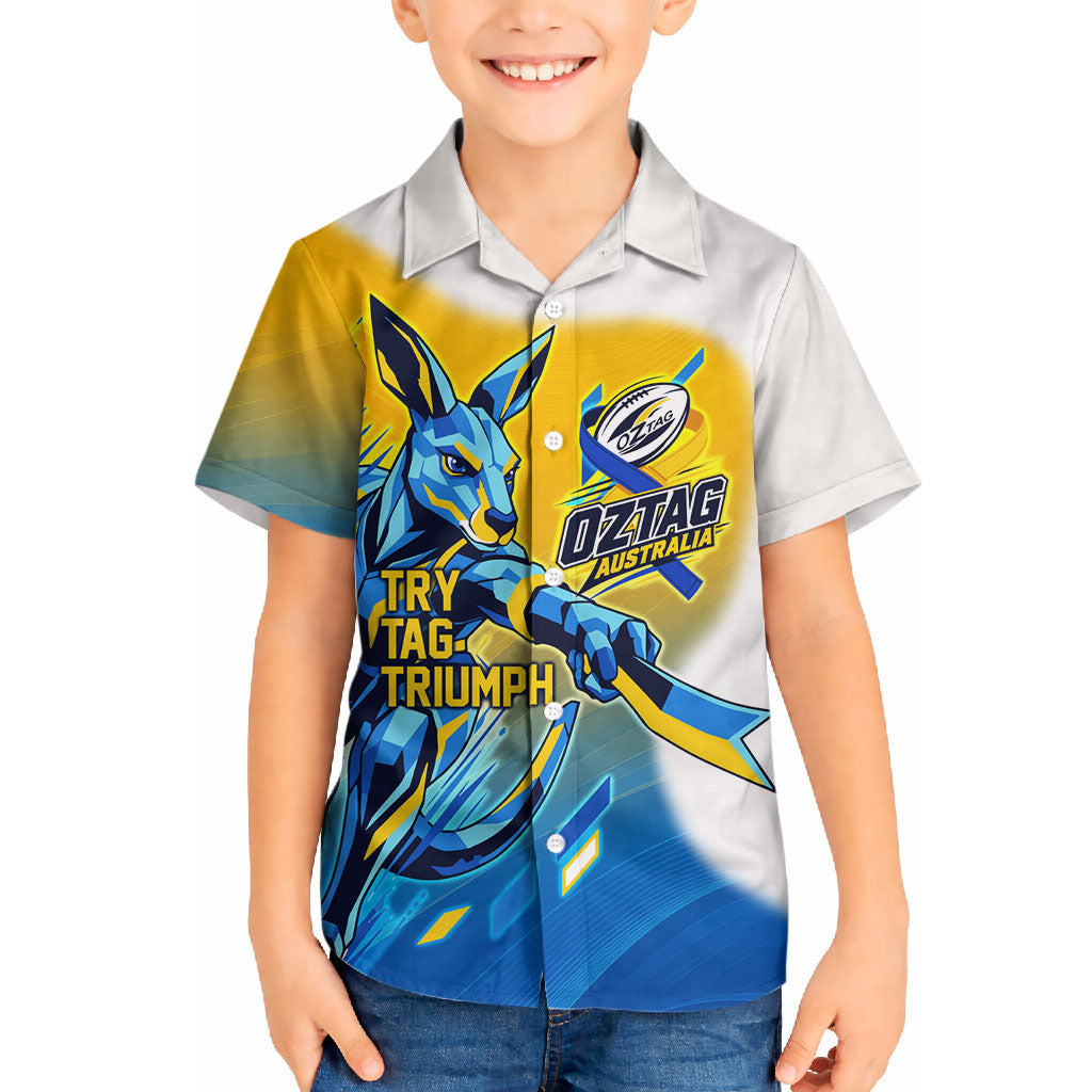 Personalised Australian Oztag Kangaroo Mascot Hawaiian Shirt Try Tag Triumph Australia Abstract Geometric
