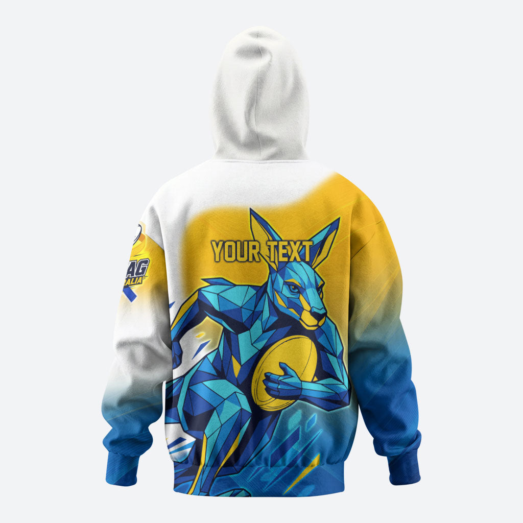 Personalised Australian Oztag Kangaroo Mascot Hoodie Try Tag Triumph Australia Abstract Geometric