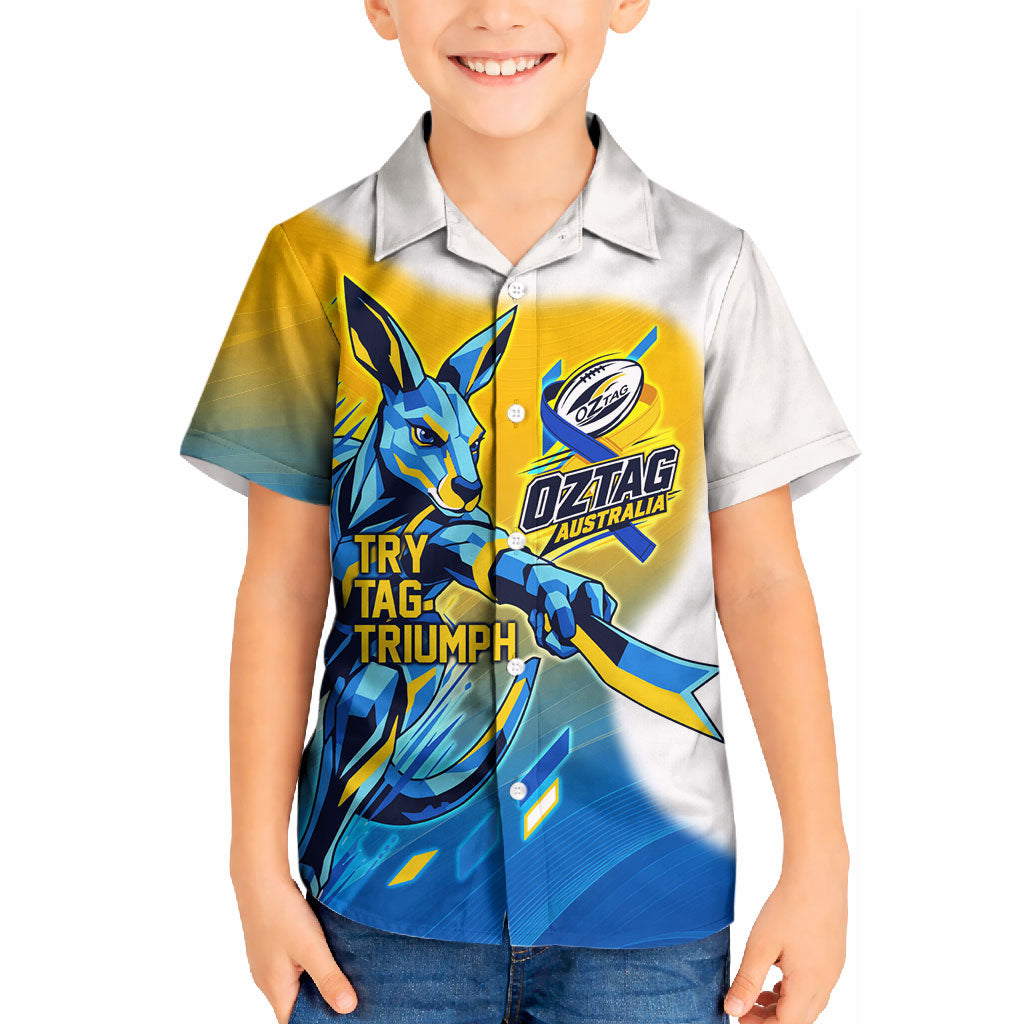Personalised Australian Oztag Kangaroo Mascot Kid Hawaiian Shirt Try Tag Triumph Australia Abstract Geometric