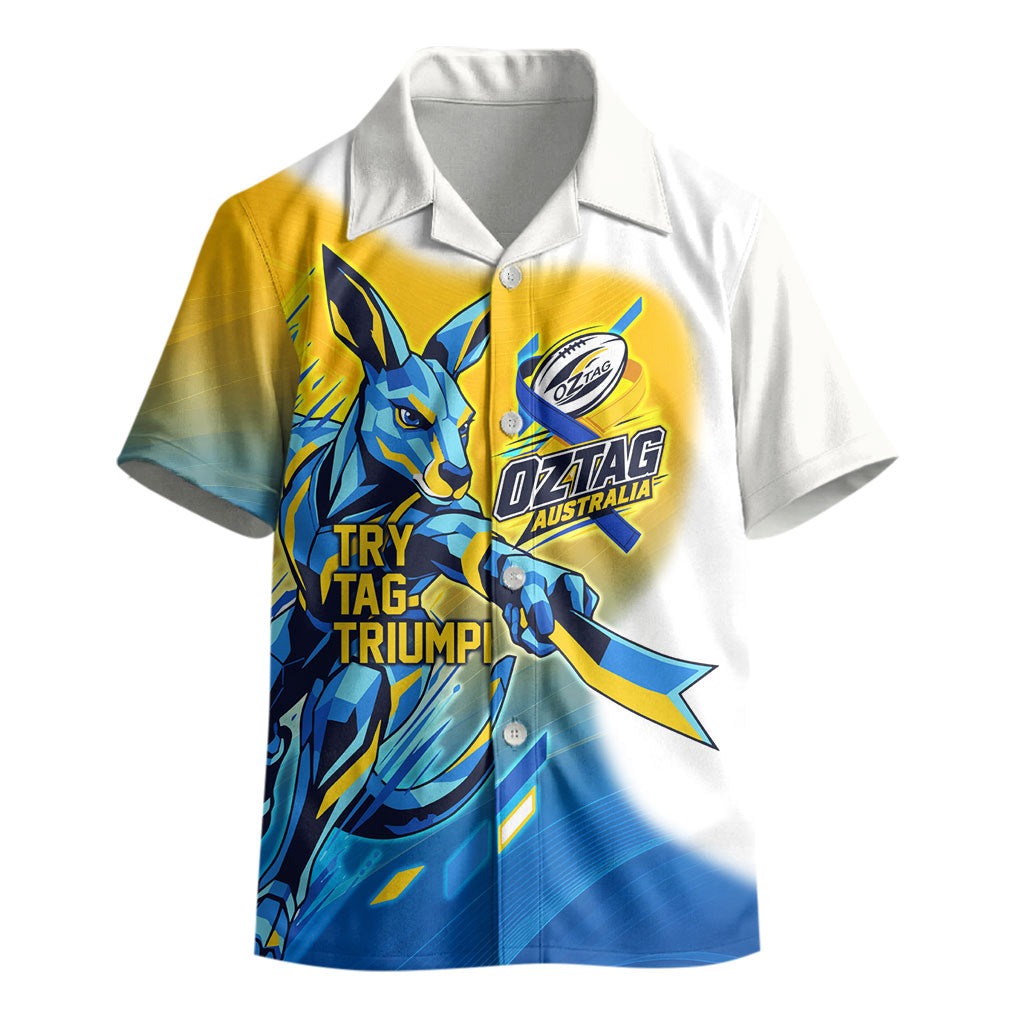 Personalised Australian Oztag Kangaroo Mascot Kid Hawaiian Shirt Try Tag Triumph Australia Abstract Geometric