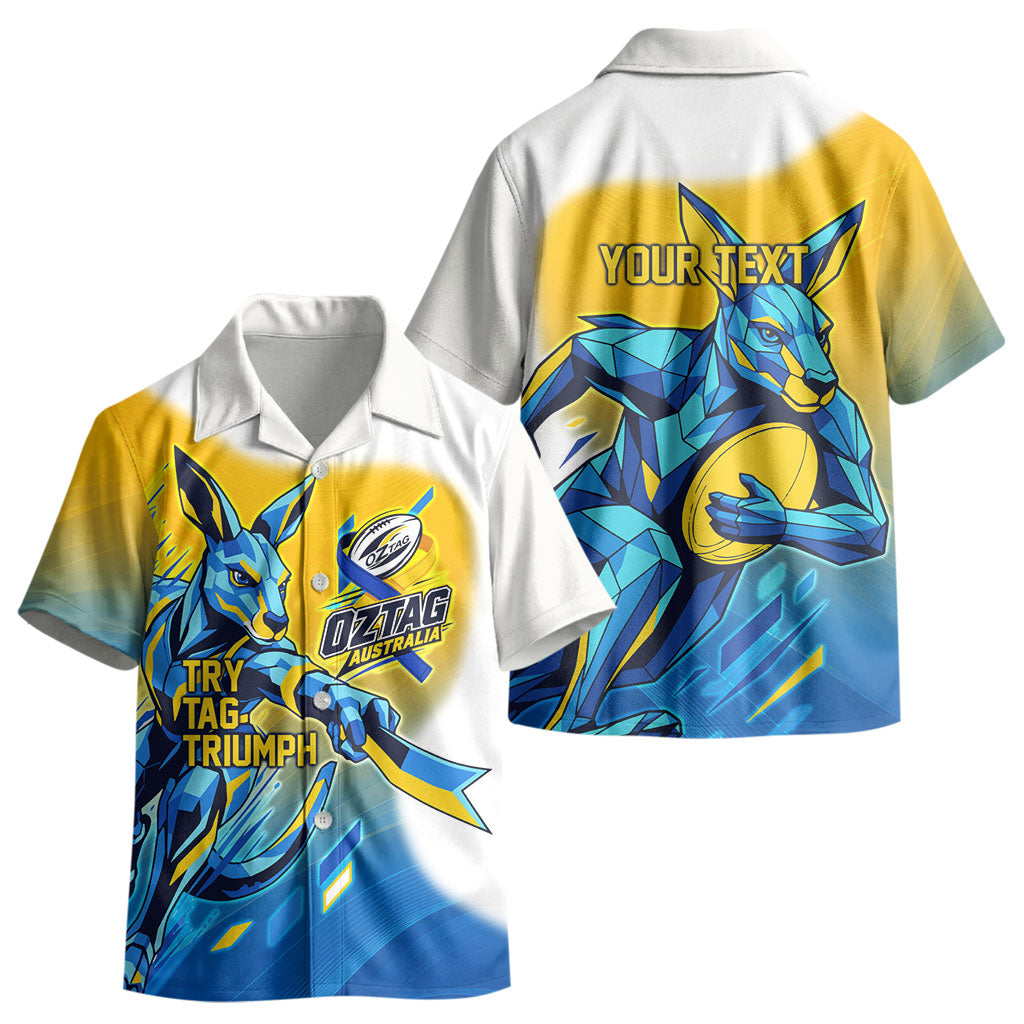 Personalised Australian Oztag Kangaroo Mascot Kid Hawaiian Shirt Try Tag Triumph Australia Abstract Geometric