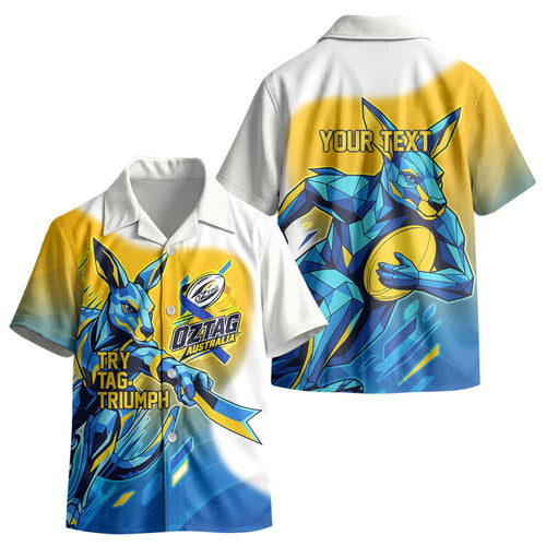 Personalised Australian Oztag Kangaroo Mascot Kid Hawaiian Shirt Try Tag Triumph Australia Abstract Geometric