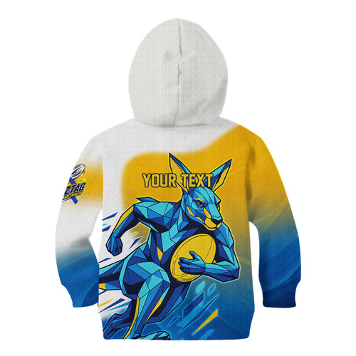 Personalised Australian Oztag Kangaroo Mascot Kid Hoodie Try Tag Triumph Australia Abstract Geometric