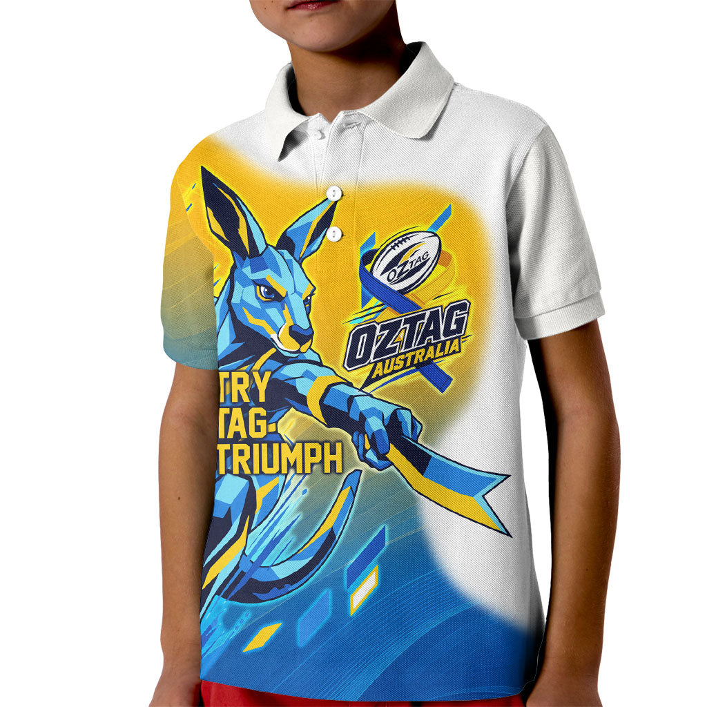Personalised Australian Oztag Kangaroo Mascot Kid Polo Shirt Try Tag Triumph Australia Abstract Geometric