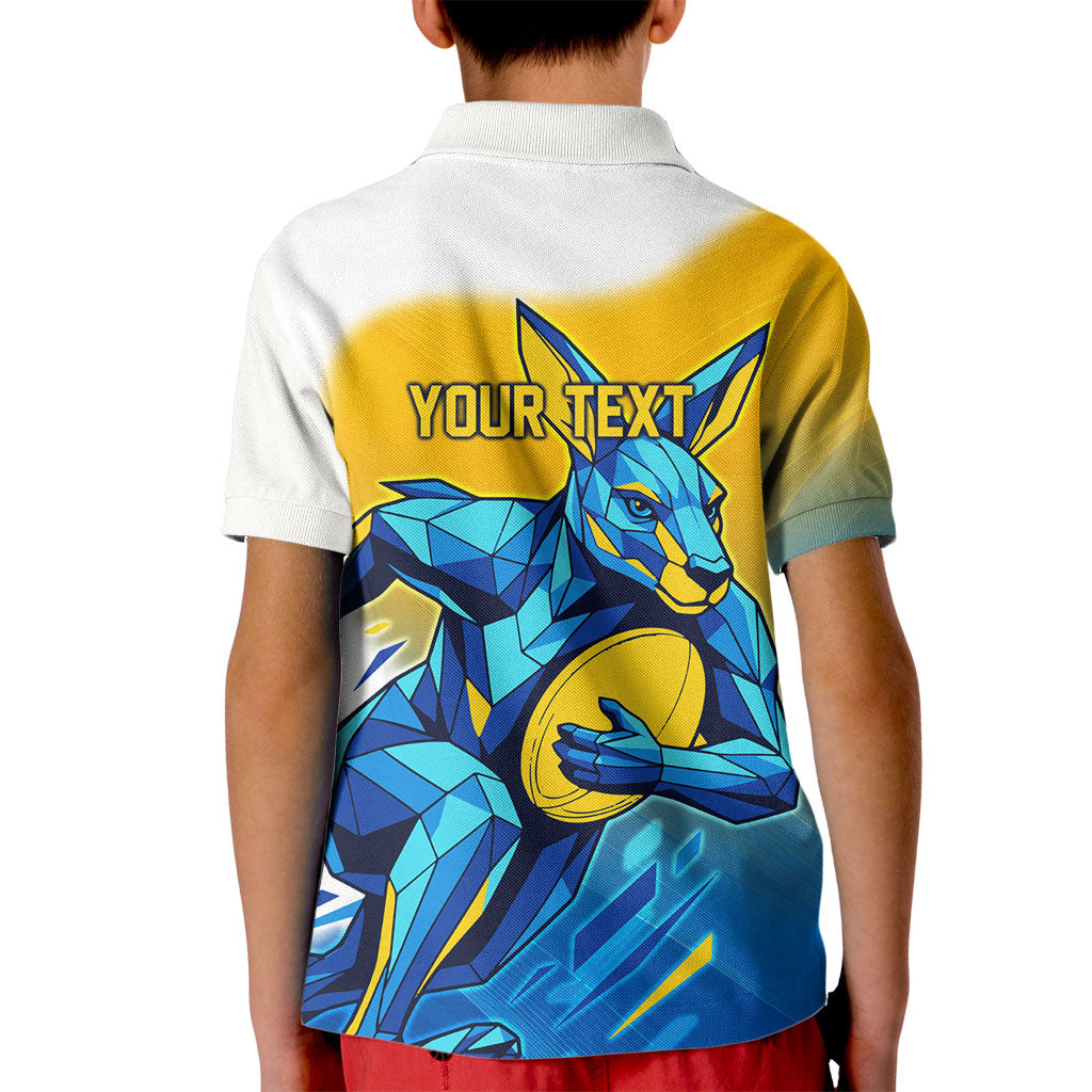 Personalised Australian Oztag Kangaroo Mascot Kid Polo Shirt Try Tag Triumph Australia Abstract Geometric