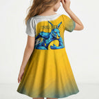 Personalised Australian Oztag Kangaroo Mascot Kid Short Sleeve Dress Try Tag Triumph Australia Abstract Geometric