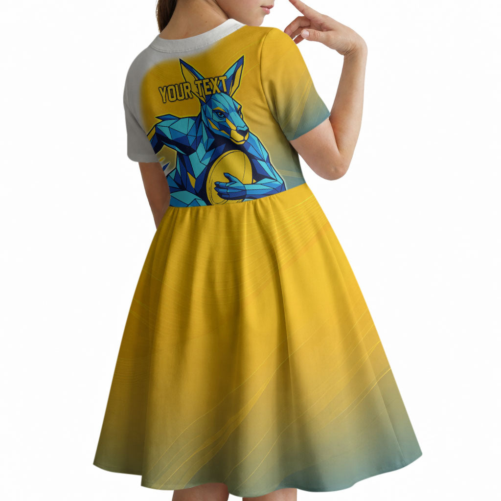 Personalised Australian Oztag Kangaroo Mascot Kid Short Sleeve Dress Try Tag Triumph Australia Abstract Geometric