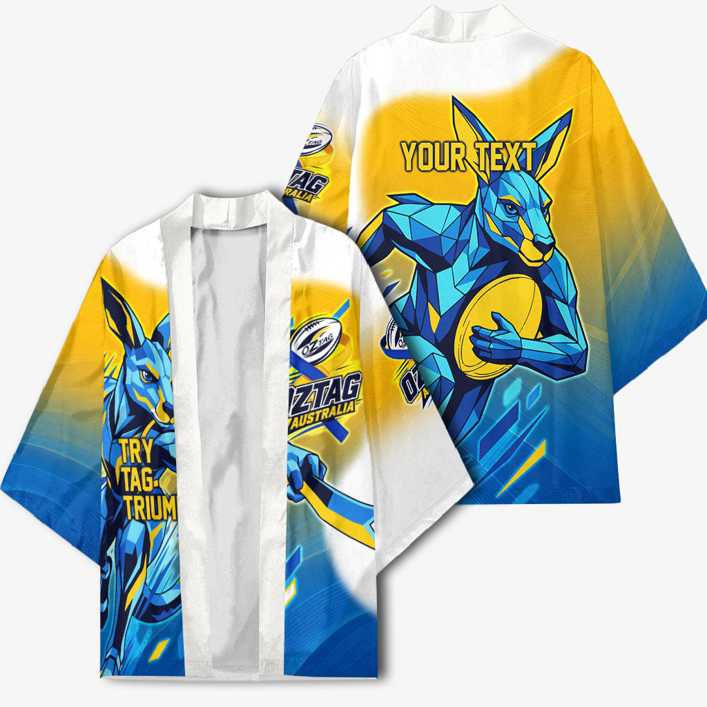Personalised Australian Oztag Kangaroo Mascot Kimono Try Tag Triumph Australia Abstract Geometric