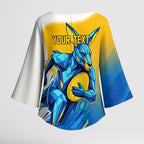 Personalised Australian Oztag Kangaroo Mascot Kimono Sleeve Blouse Try Tag Triumph Australia Abstract Geometric