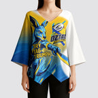 Personalised Australian Oztag Kangaroo Mascot Kimono Sleeve Blouse Try Tag Triumph Australia Abstract Geometric
