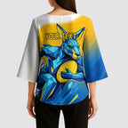 Personalised Australian Oztag Kangaroo Mascot Kimono Sleeve Blouse Try Tag Triumph Australia Abstract Geometric