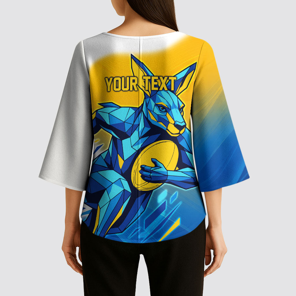 Personalised Australian Oztag Kangaroo Mascot Kimono Sleeve Blouse Try Tag Triumph Australia Abstract Geometric