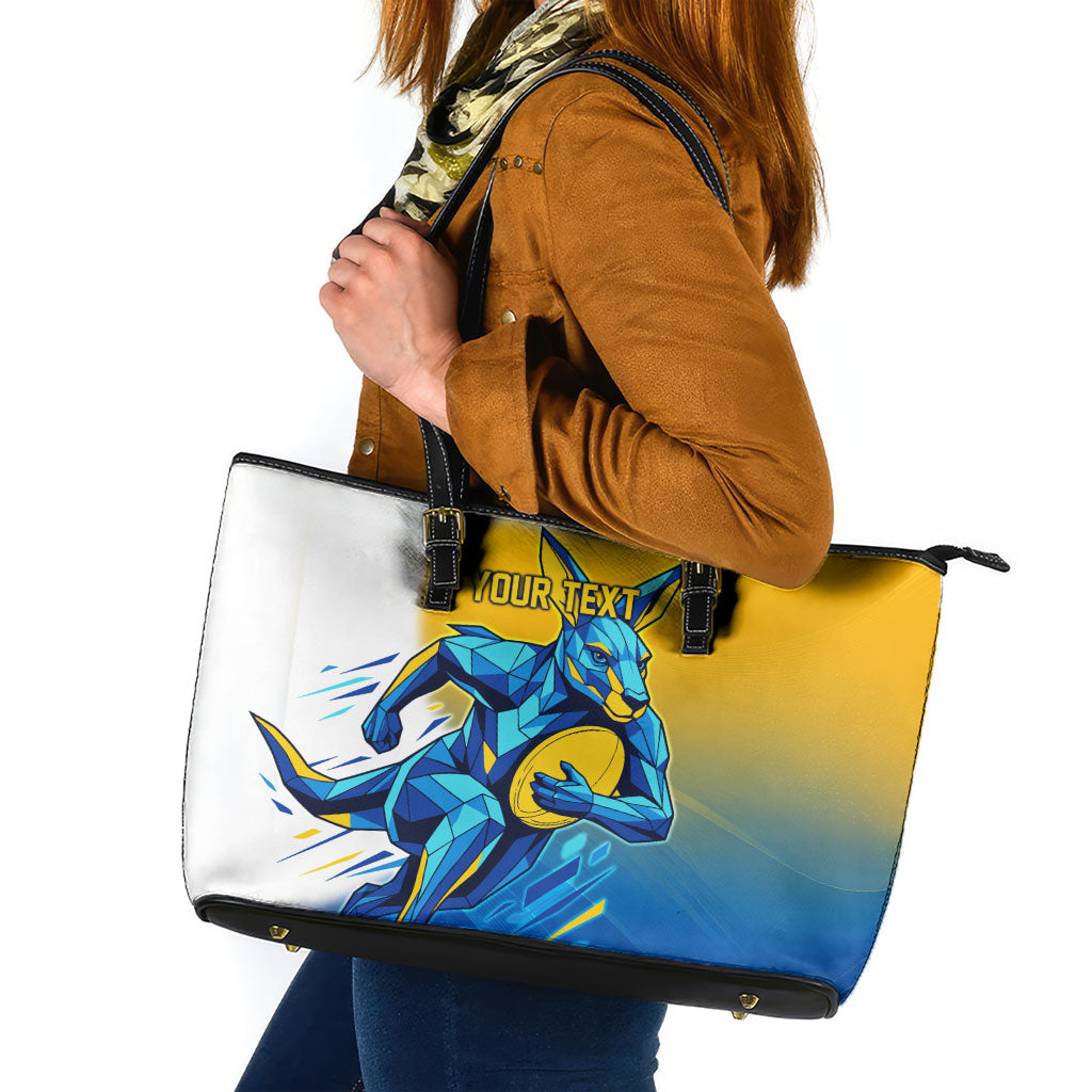 Personalised Australian Oztag Kangaroo Mascot Leather Tote Bag Try Tag Triumph Australia Abstract Geometric