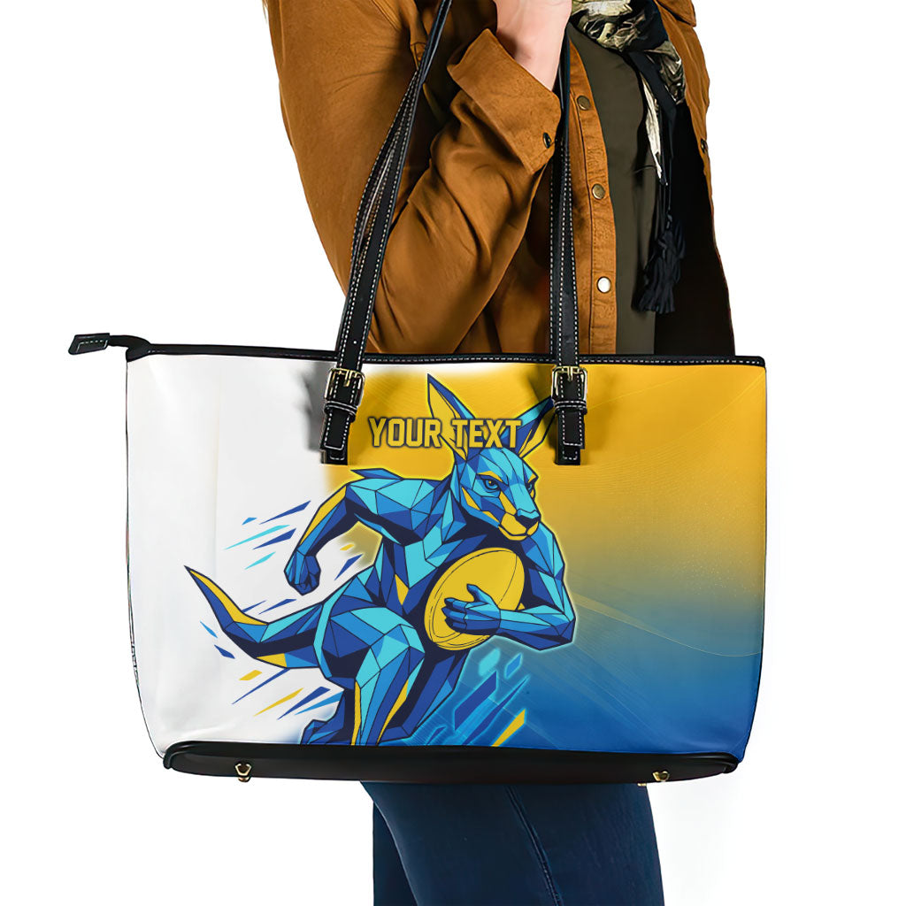 Personalised Australian Oztag Kangaroo Mascot Leather Tote Bag Try Tag Triumph Australia Abstract Geometric