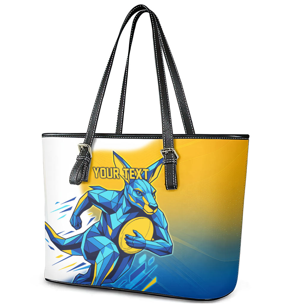 Personalised Australian Oztag Kangaroo Mascot Leather Tote Bag Try Tag Triumph Australia Abstract Geometric