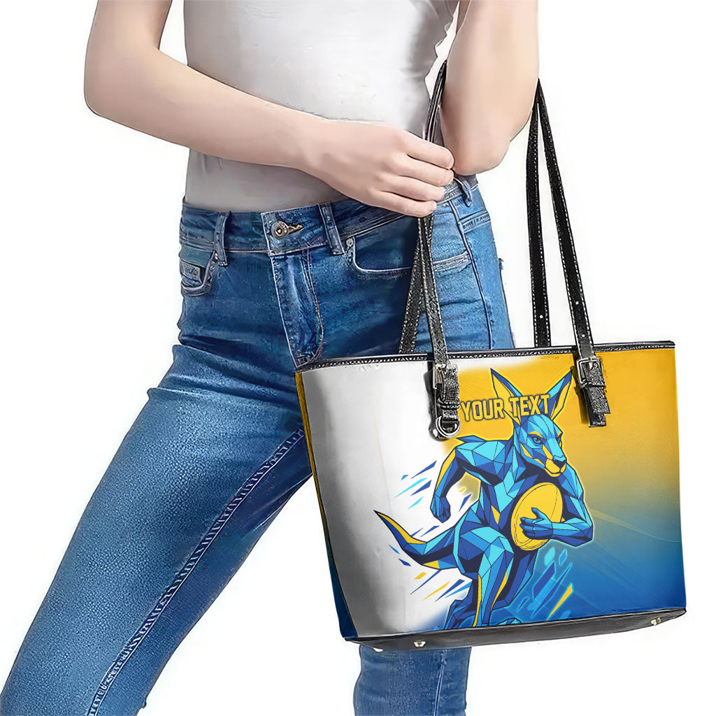 Personalised Australian Oztag Kangaroo Mascot Leather Tote Bag Try Tag Triumph Australia Abstract Geometric