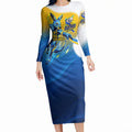 Personalised Australian Oztag Kangaroo Mascot Long Sleeve Bodycon Dress Try Tag Triumph Australia Abstract Geometric