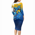 Personalised Australian Oztag Kangaroo Mascot Long Sleeve Bodycon Dress Try Tag Triumph Australia Abstract Geometric