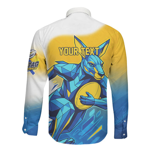 Personalised Australian Oztag Kangaroo Mascot Long Sleeve Button Shirt Try Tag Triumph Australia Abstract Geometric