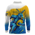 Personalised Australian Oztag Kangaroo Mascot Long Sleeve Polo Shirt Try Tag Triumph Australia Abstract Geometric