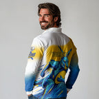 Personalised Australian Oztag Kangaroo Mascot Long Sleeve Polo Shirt Try Tag Triumph Australia Abstract Geometric