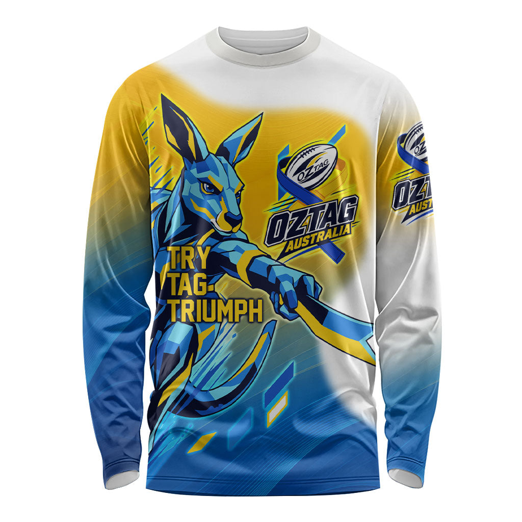 Personalised Australian Oztag Kangaroo Mascot Long Sleeve Shirt Try Tag Triumph Australia Abstract Geometric