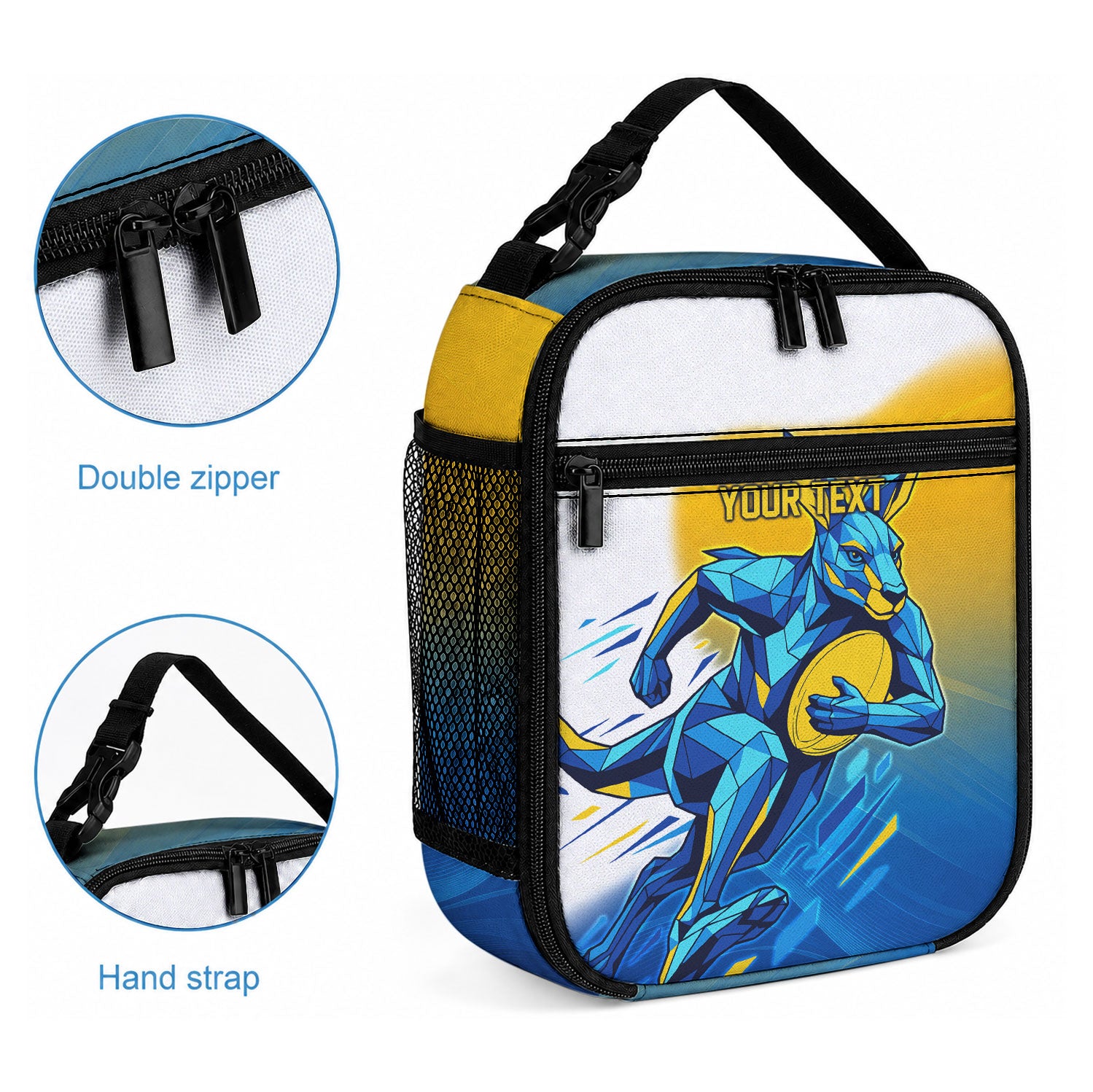 Personalised Australian Oztag Kangaroo Mascot Lunch Bag Try Tag Triumph Australia Abstract Geometric