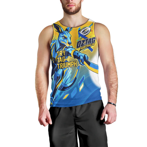 Personalised Australian Oztag Kangaroo Mascot Men Tank Top Try Tag Triumph Australia Abstract Geometric