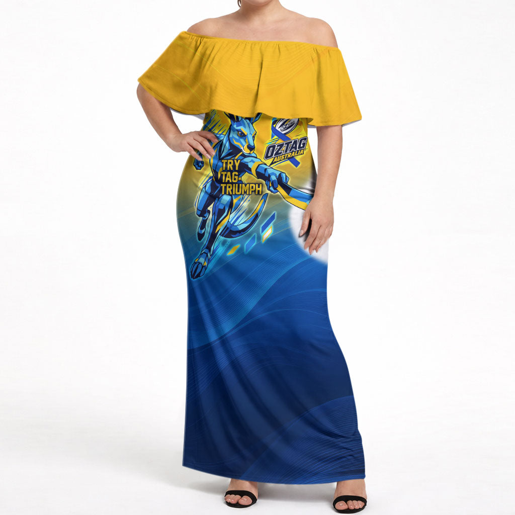 Personalised Australian Oztag Kangaroo Mascot Off Shoulder Maxi Dress Try Tag Triumph Australia Abstract Geometric