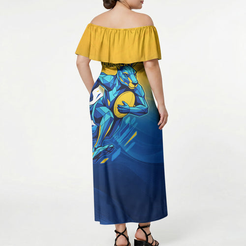 Personalised Australian Oztag Kangaroo Mascot Off Shoulder Maxi Dress Try Tag Triumph Australia Abstract Geometric
