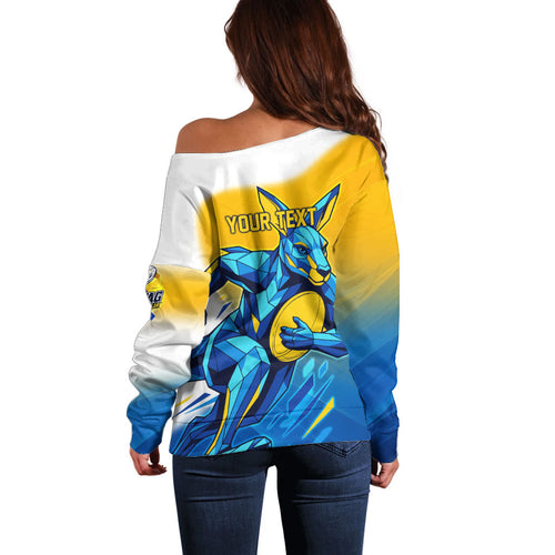 Personalised Australian Oztag Kangaroo Mascot Off Shoulder Sweater Try Tag Triumph Australia Abstract Geometric