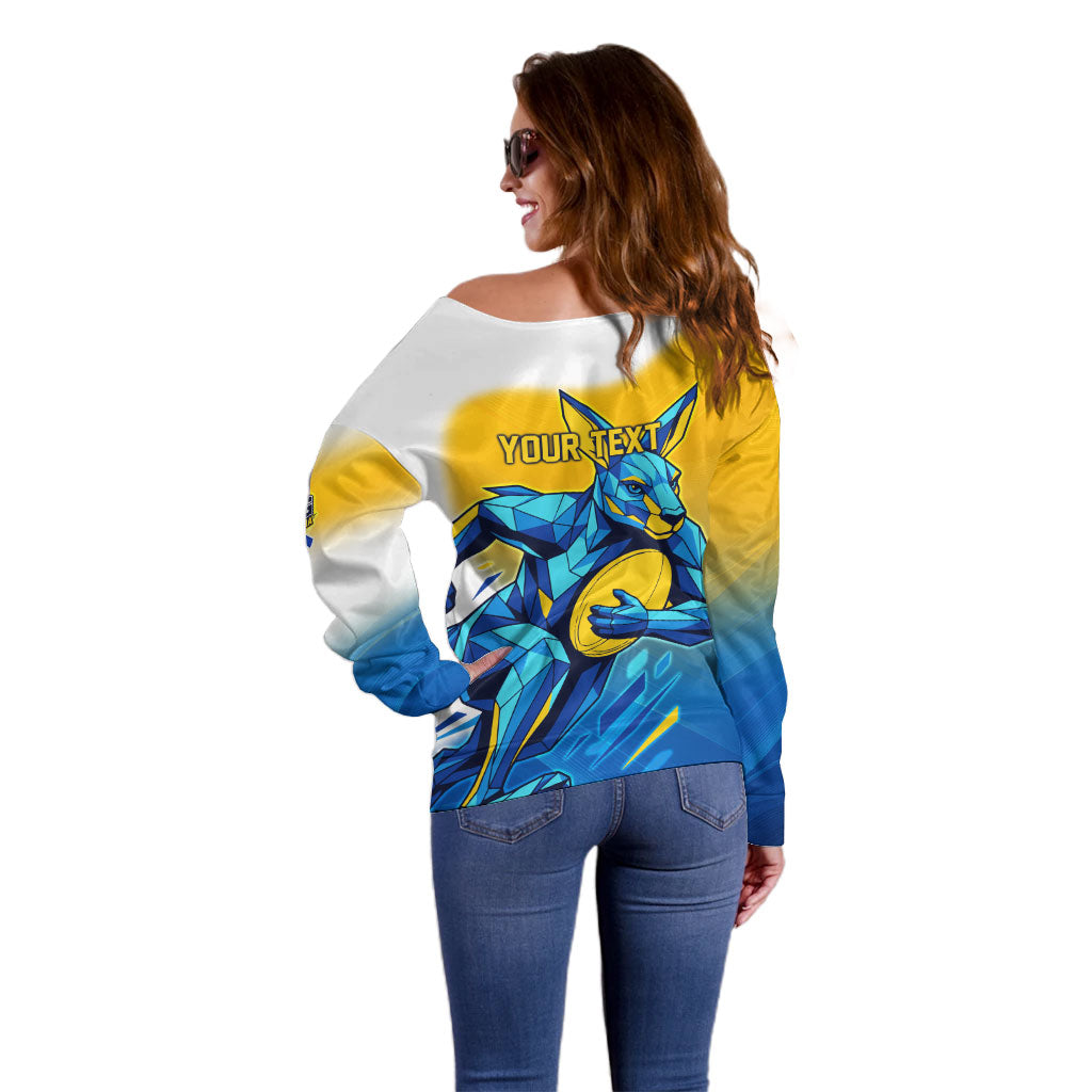 Personalised Australian Oztag Kangaroo Mascot Off Shoulder Sweater Try Tag Triumph Australia Abstract Geometric