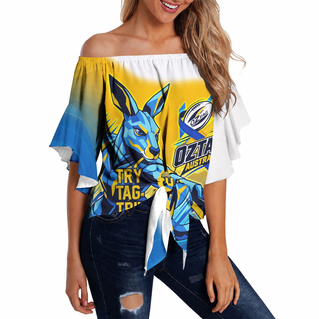 Personalised Australian Oztag Kangaroo Mascot Off Shoulder Wrap Waist Top Try Tag Triumph Australia Abstract Geometric